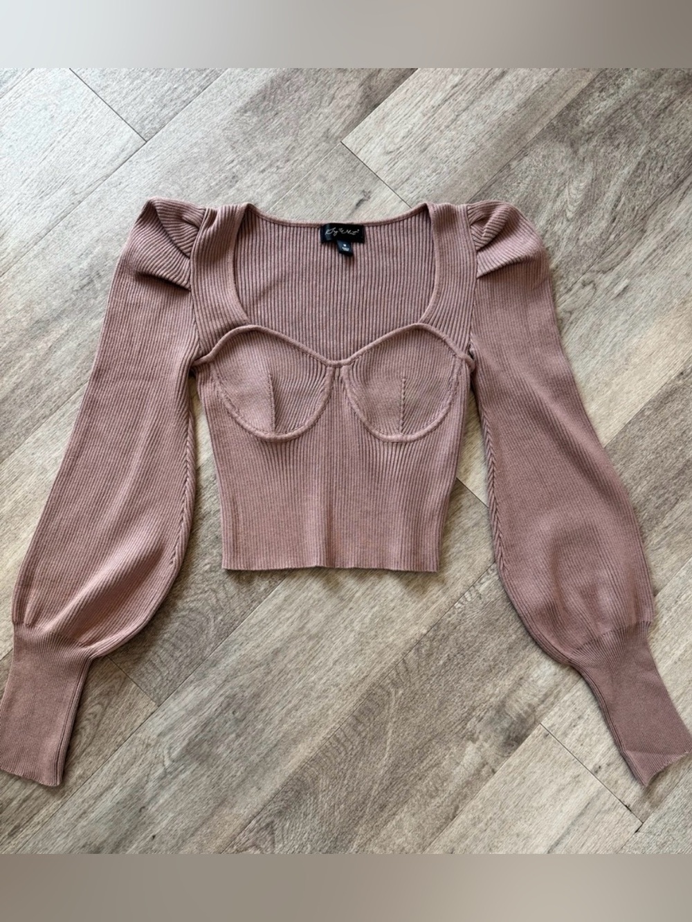 Say What? Ribbed Bustier Corset Crop Top Mauve Puff Sleeve M